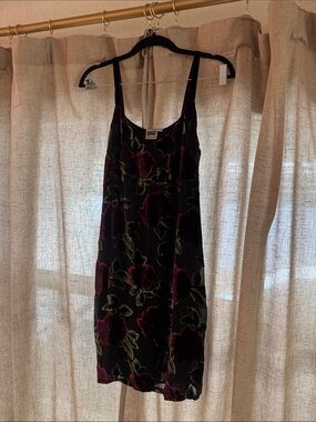 Johnny Was Black Velvet Mini Slip Dress with Burgundy Floral and Matching Scarf